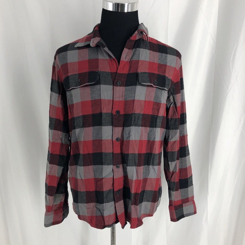 Lucky Brand Shirt Men's Size Medium Red Plaid Flannel Button Up Long Sleeve
